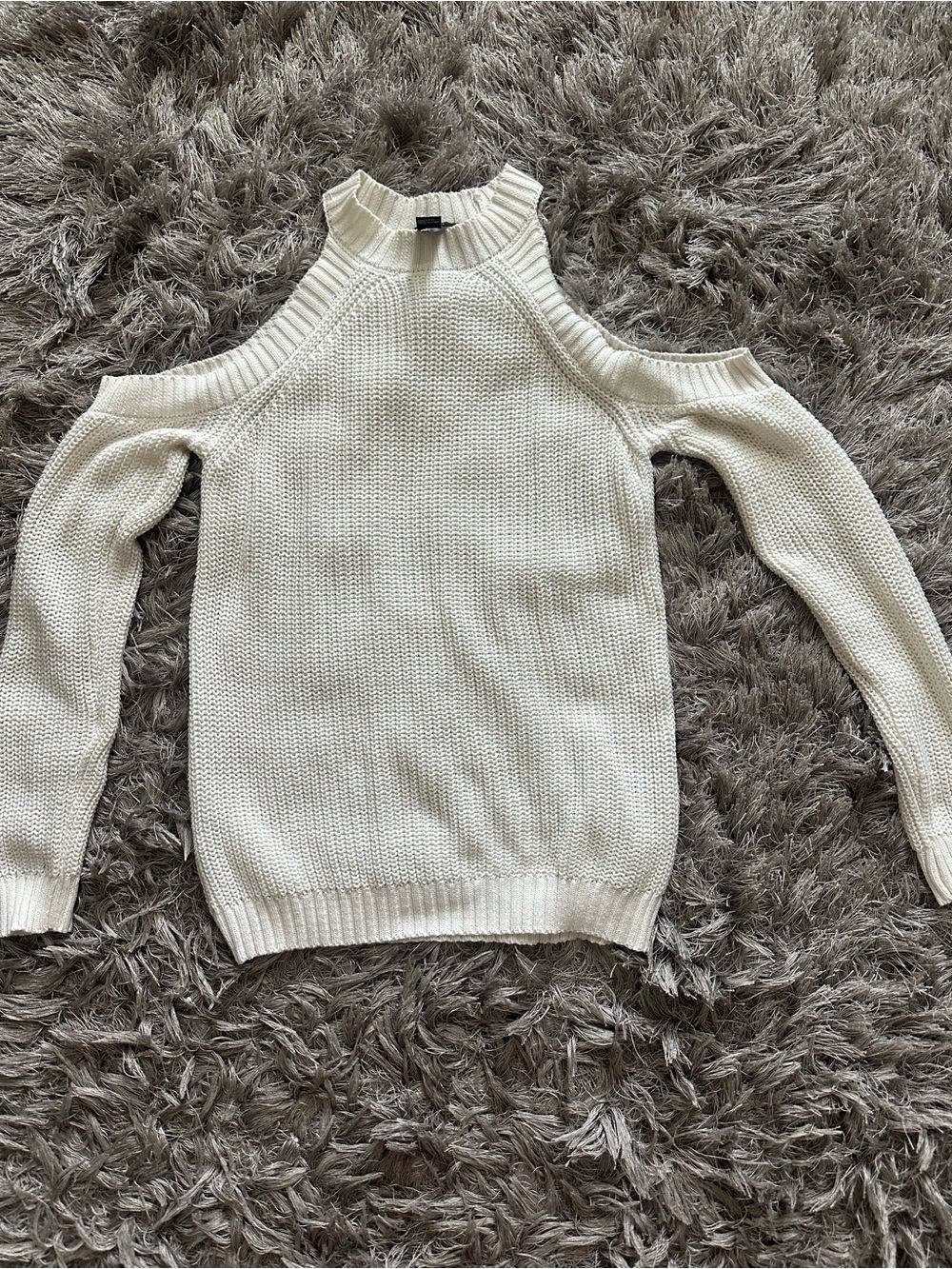 Forever 21 Ivory Cold-Shoulder Knit Sweater